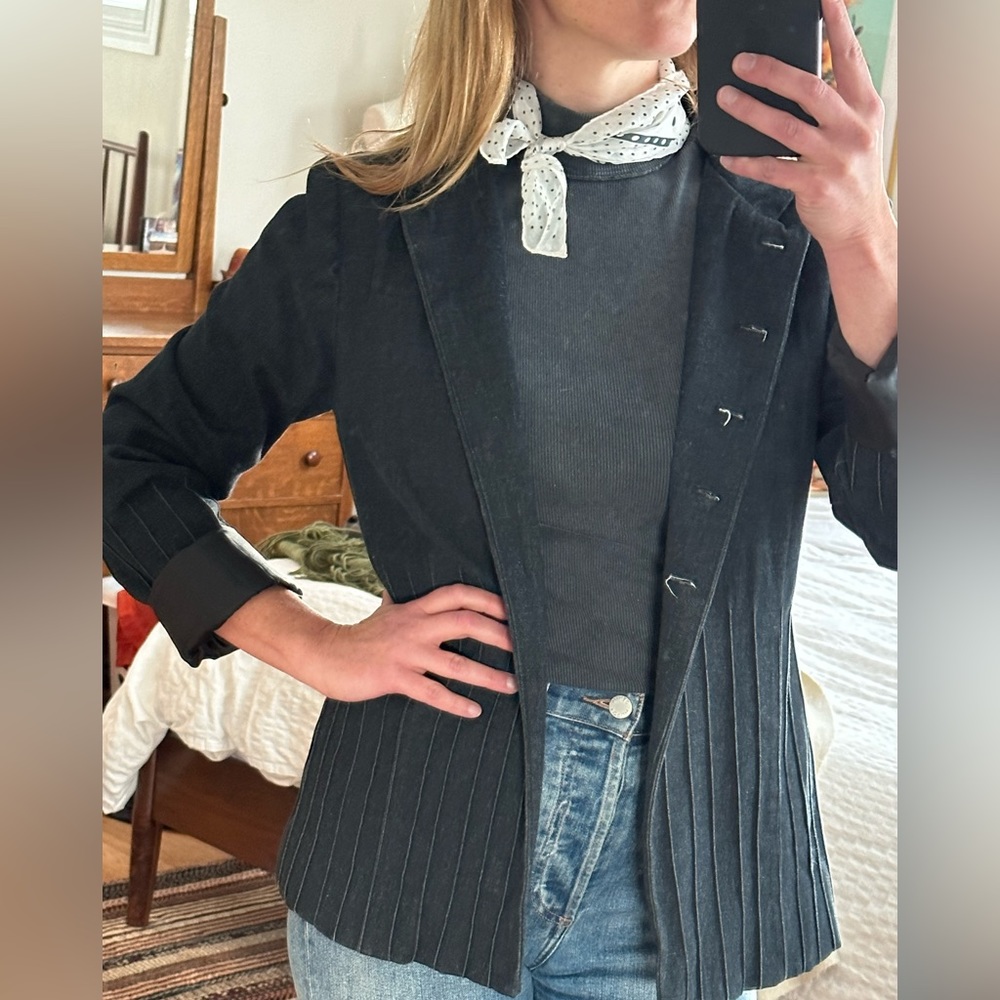 Vintage Jean Blazer and Poka Dot Blouse